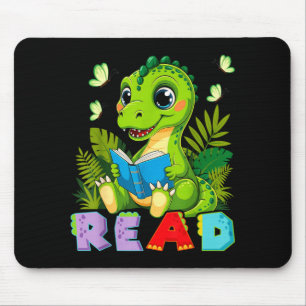 Funny reading dinosaur t rex dino book lover mouse pad