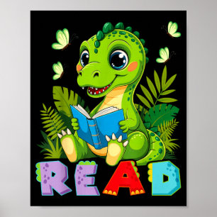 Funny reading dinosaur t rex dino book lover poster