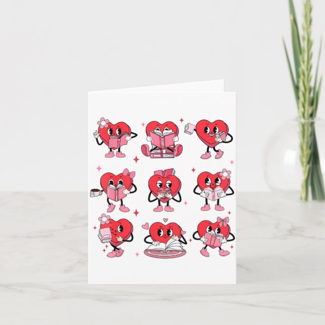 Funny Reading Heart Book Valentines Day Teacher Wo Card (Front)