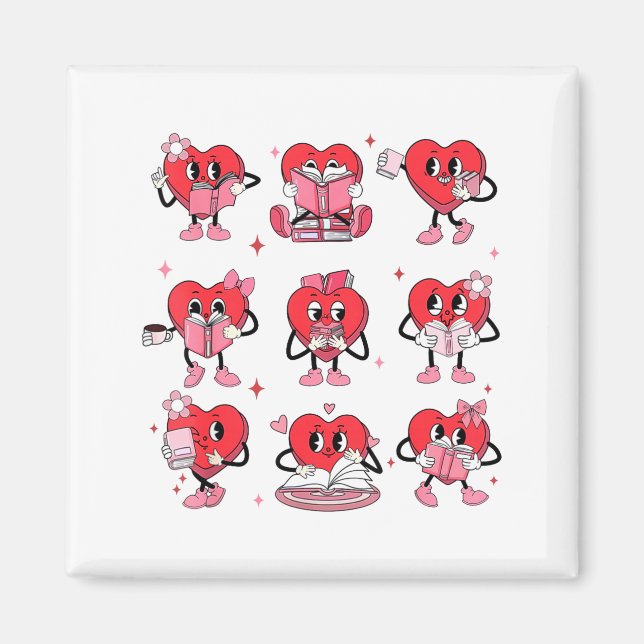 Funny Reading Heart Book Valentines Day Teacher Wo Magnet (Front)
