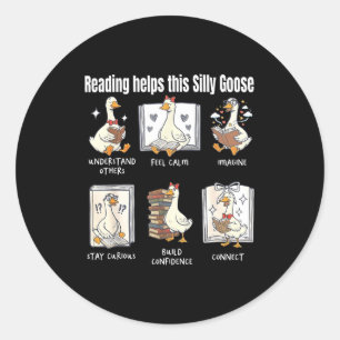 Funny reading helps this silly goose librarian classic round sticker