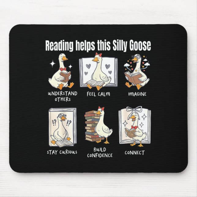 Funny reading helps this silly goose librarian mouse pad (Front)