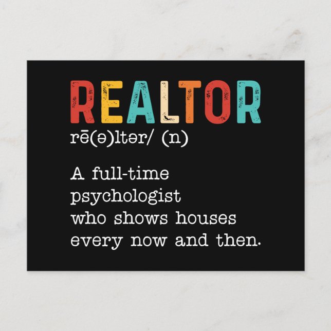 Funny Real Estate Agent Realtor Job Description Postcard (Front)