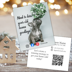Funny Real Estate Christmas Card pug mistletoe