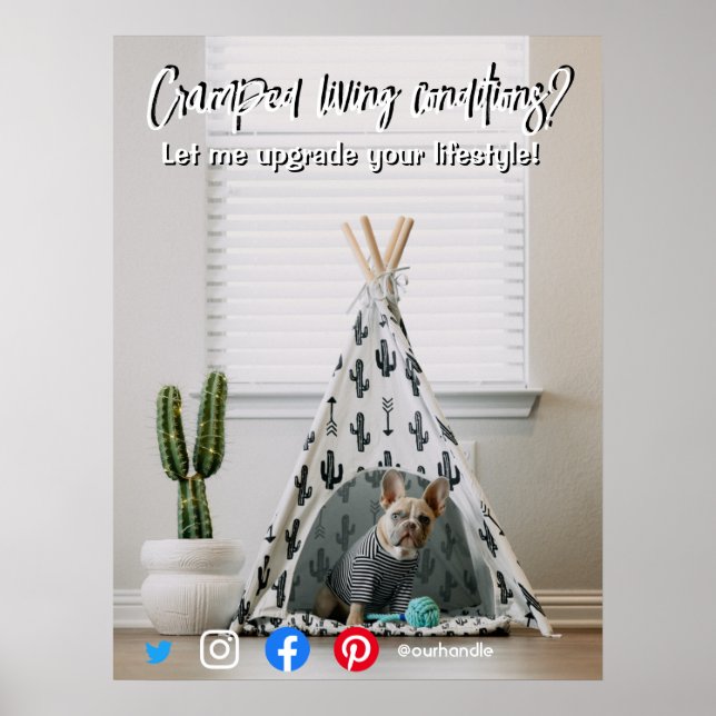 funny real estate postcard cramped living dog poster (Front)