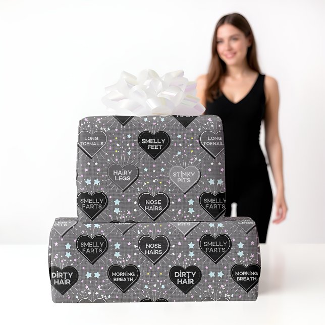 Funny Real Love Grey Hearts with Quotes Wrapping Paper (Creator Uploaded)