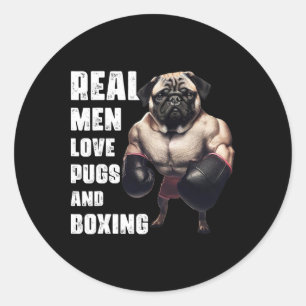 Funny Real Men Love Pugs And Boxing Fitness Gym Wo Classic Round Sticker