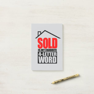 Funny Realtor SOLD Is My Favorite 4 Letter Word Post-it Notes