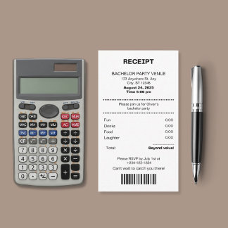 Funny, Receipt theme bachelor party invitation