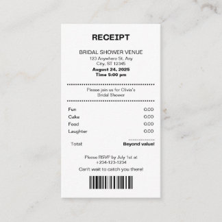 Funny, Receipt theme Bridal shower invitation