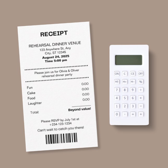 Funny, Receipt theme rehearsal dinner invitation (Creator Uploaded)