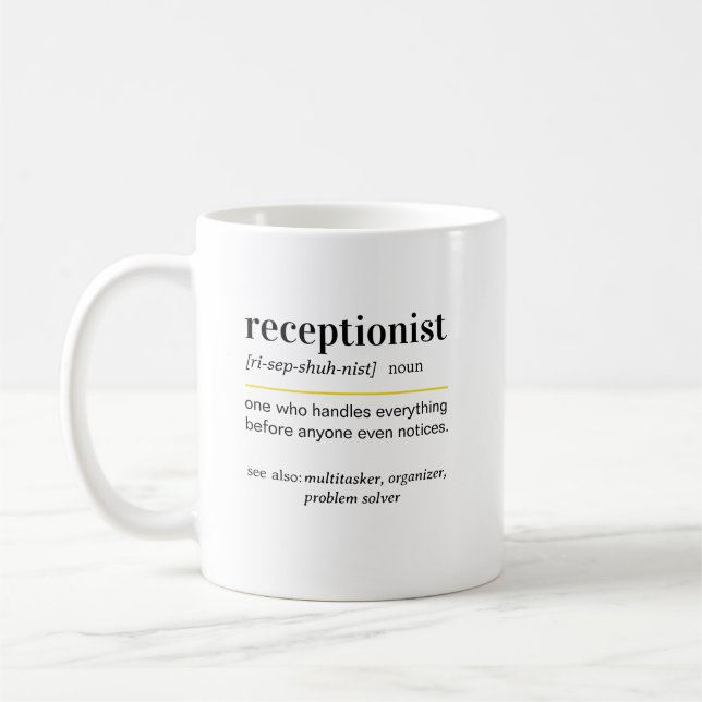 Funny Receptionist Definition Gift Coffee Mug (Left)