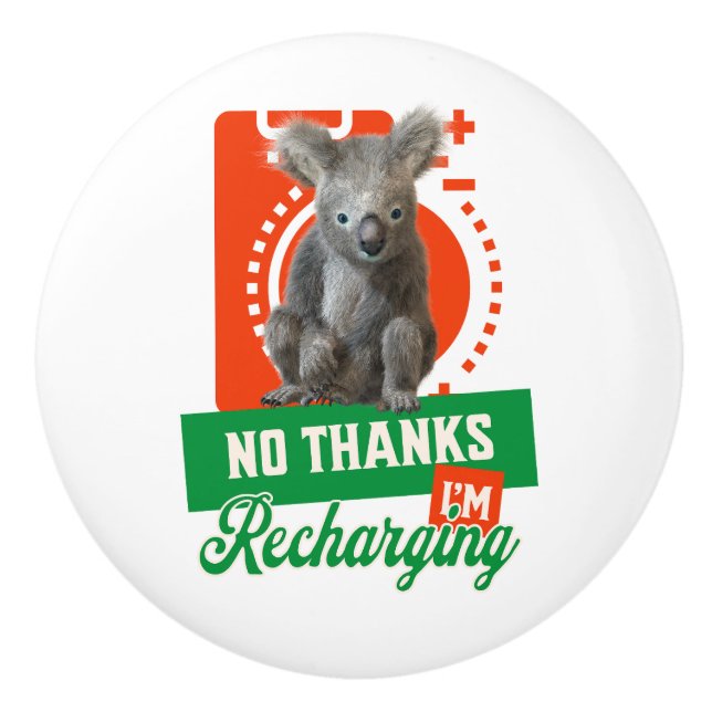 Funny Recharging Koala Introvert Mood Ceramic Knob (Front)