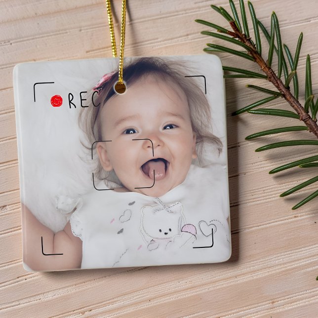 Funny Record Red Dot Custom Photo Ceramic Ornament (Creator Uploaded)