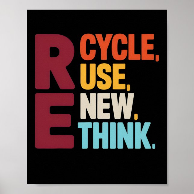 Funny Recycle Reuse Renew Rethink Earth Day Enviro Poster (Front)