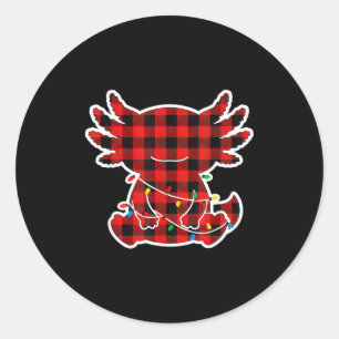 Funny Red And Black Buffalo Plaid Axolotl Christma Classic Round Sticker