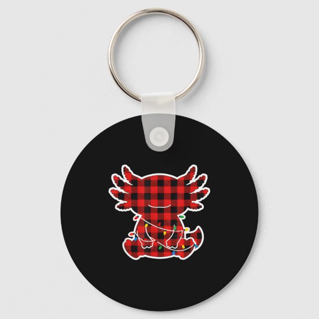 Funny Red And Black Buffalo Plaid Axolotl Christma Key Ring (Front)