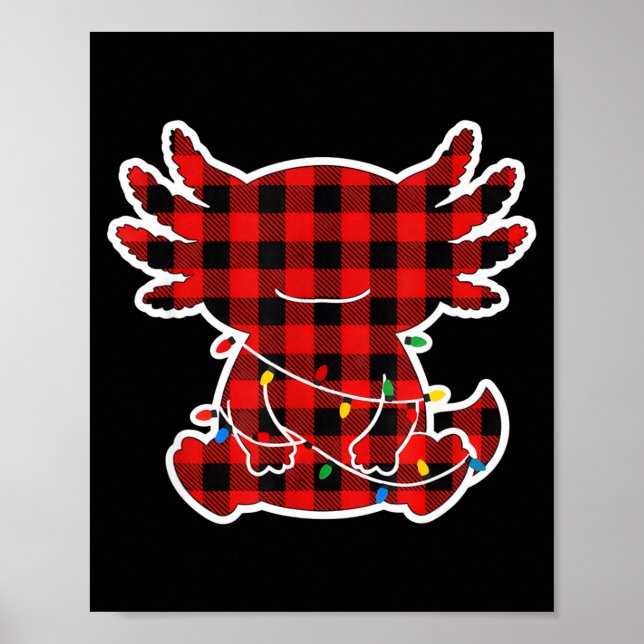 Funny Red And Black Buffalo Plaid Axolotl Christma Poster (Front)