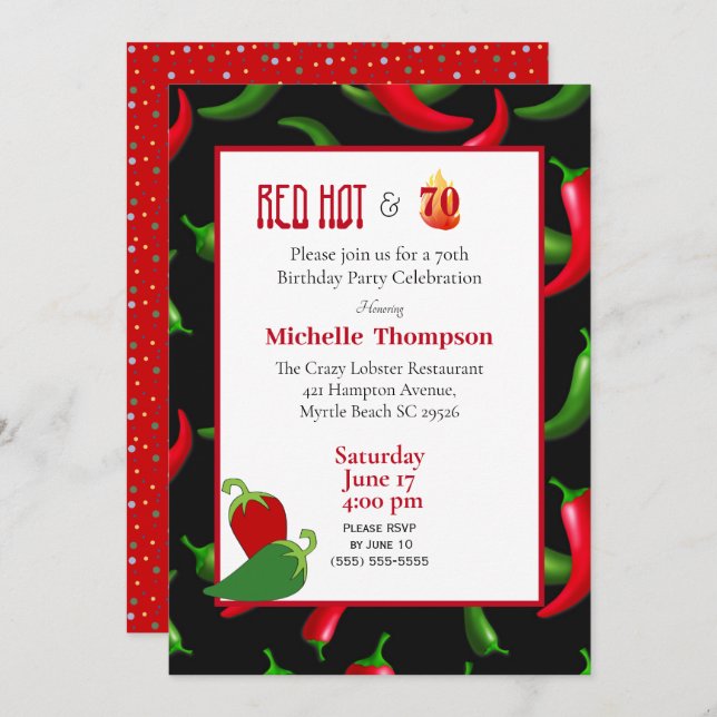 Funny Red and Green Peppers 70th  Birthday Invitation (Front/Back)