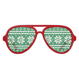 Funny red and green Ugly Christmas Sweater Aviator Sunglasses