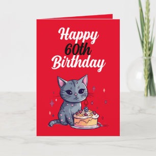 Funny Red and White Cat Husband 60th Birthday Card
