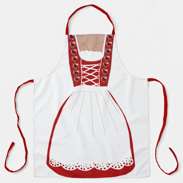 Funny Red and White German Dirndl Apron (Front)