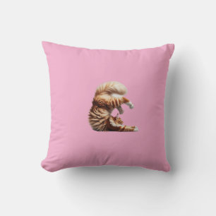 Funny Red and White Maine Coon Cat Doing Yoga Cushion