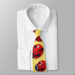 Funny Red and Yellow Ladybug Pattern Tie