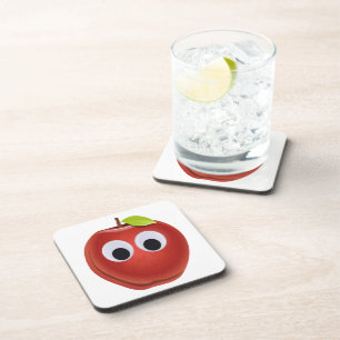 Funny Red Apple with Googly Eyes  Coaster