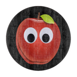 Funny Red Apple with Googly Eyes  Cutting Board