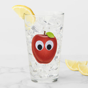 Funny Red Apple with Googly Eyes  Glass