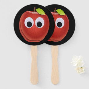 Funny Red Apple with Googly Eyes Hand Fan