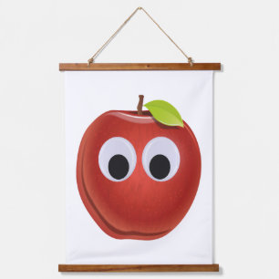 Funny Red Apple with Googly Eyes  Hanging Tapestry
