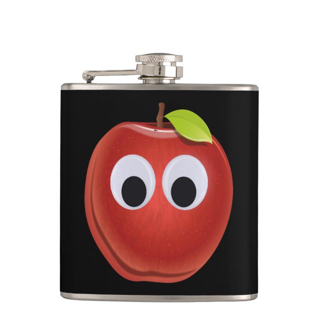 Funny Red Apple with Googly Eyes  Hip Flask (Front)