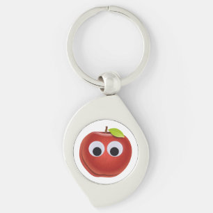 Funny Red Apple with Googly Eyes  Key Ring