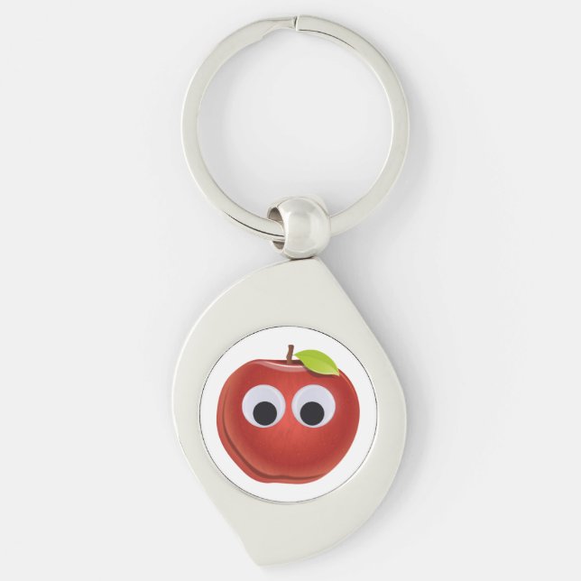 Funny Red Apple with Googly Eyes  Key Ring (Front)