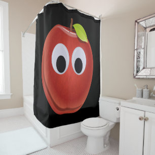 Funny Red Apple with Googly Eyes  Shower Curtain