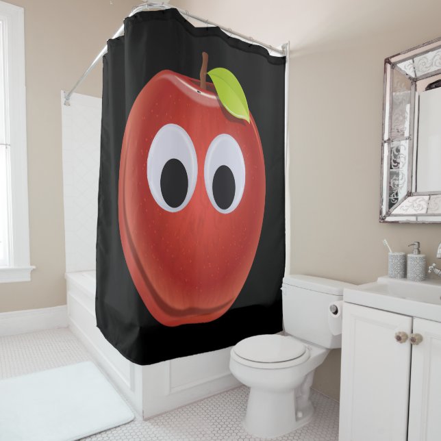 Funny Red Apple with Googly Eyes  Shower Curtain (In Situ)