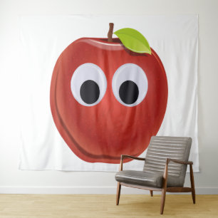 Funny Red Apple with Googly Eyes Tapestry