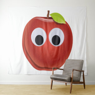 Funny Red Apple with Googly Eyes Tapestry