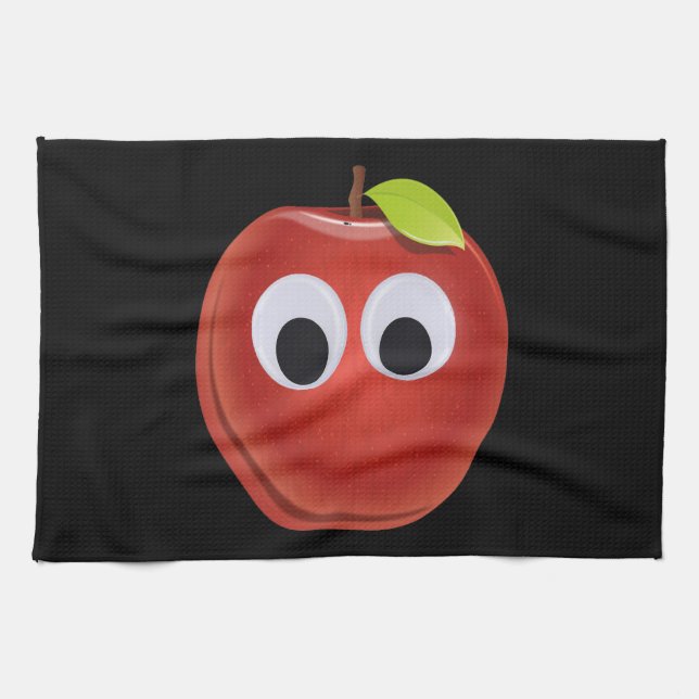 Funny Red Apple with Googly Eyes  Tea Towel (Horizontal)