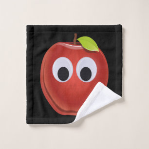 Funny Red Apple with Googly Eyes Wash Cloth