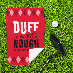 Funny Red Argyle Duff in the Rough Golf Towel
