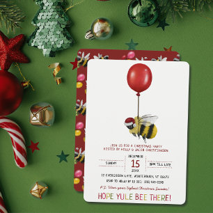 Funny Red Bee Themed Balloon Christmas Party Invitation
