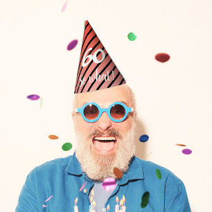 Funny Red Black Stripe Pattern 60th Birthday Party Hat
