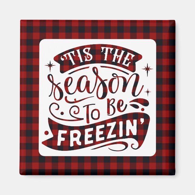 Funny Red Buffalo Plaid Tis the Season Christmas  Magnet (Front)
