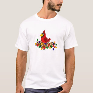 Funny Red Cardinal in Nest with Christmas Lights T-Shirt