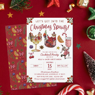 Funny Red Cat Christmas Spirit Cocktail Party  Invitation