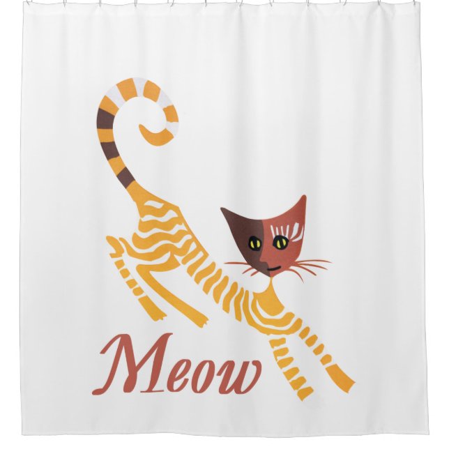 Funny red cat shower curtain (Front)