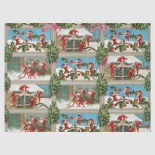 FUNNY RED CHRISTMAS ELVES,HOLLYBERRIES,MISTLETOES TISSUE PAPER